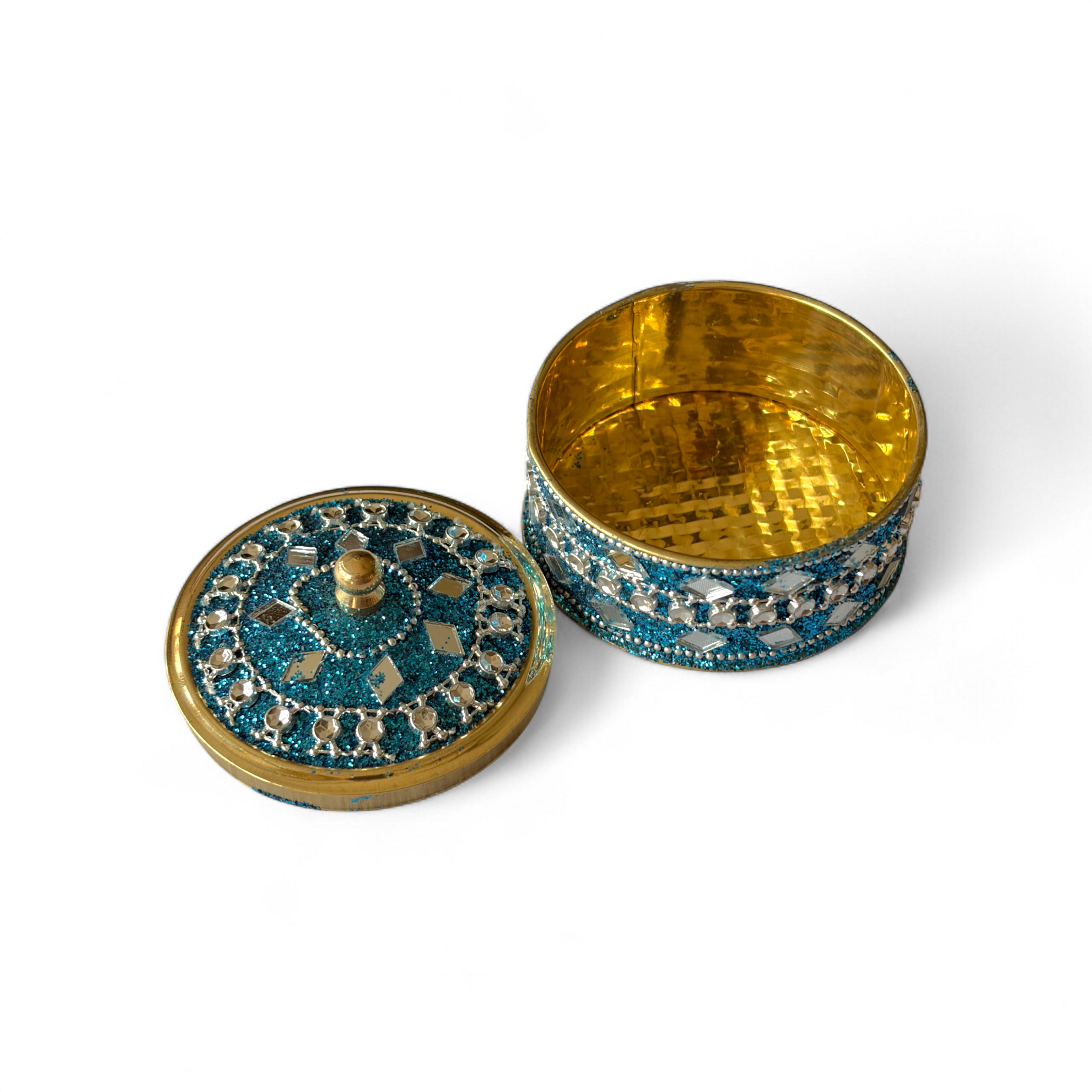 Brass Mukhvaas/Supari Set, Glittered Design, 3 Compartments, Traditional, Premium