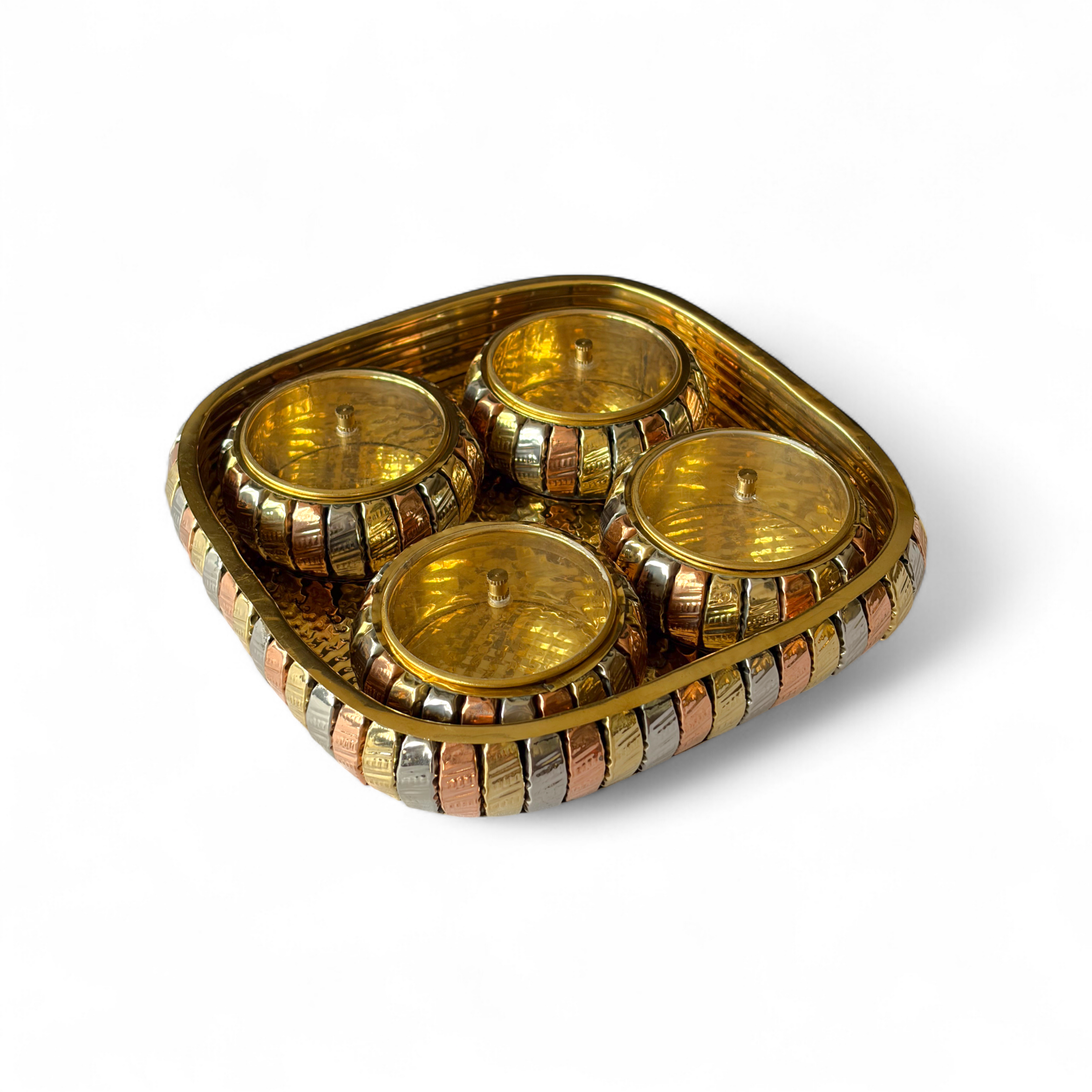 Brass Decorative Mukhvaas/Supari Set 4 Compartments, Traditional Design, Premium Item, Home Decor