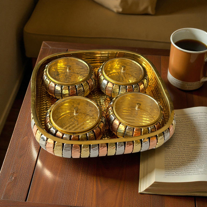 Brass Decorative Mukhvaas/Supari Set 4 Compartments, Traditional Design, Premium Item, Home Decor