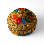 Traditional Indian Style Sindoor Box with Multicolored Glass Inlay, Brass, Sindoor Box, 6cm, Premium
