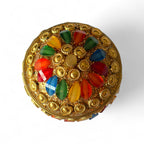 Traditional Indian Style Sindoor Box with Multicolored Glass Inlay, Brass, Sindoor Box, 6cm, Premium