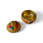 Traditional Indian Style Sindoor Box with Multicolored Glass Inlay, Brass, Sindoor Box, 6cm, Premium