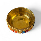 Traditional Indian Style Sindoor Box with Multicolored Glass Inlay, Brass, Sindoor Box, 6cm, Premium