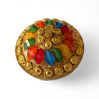 Traditional Indian Style Sindoor Box with Multicolored Glass Inlay, Brass, Sindoor Box, 6cm, Premium