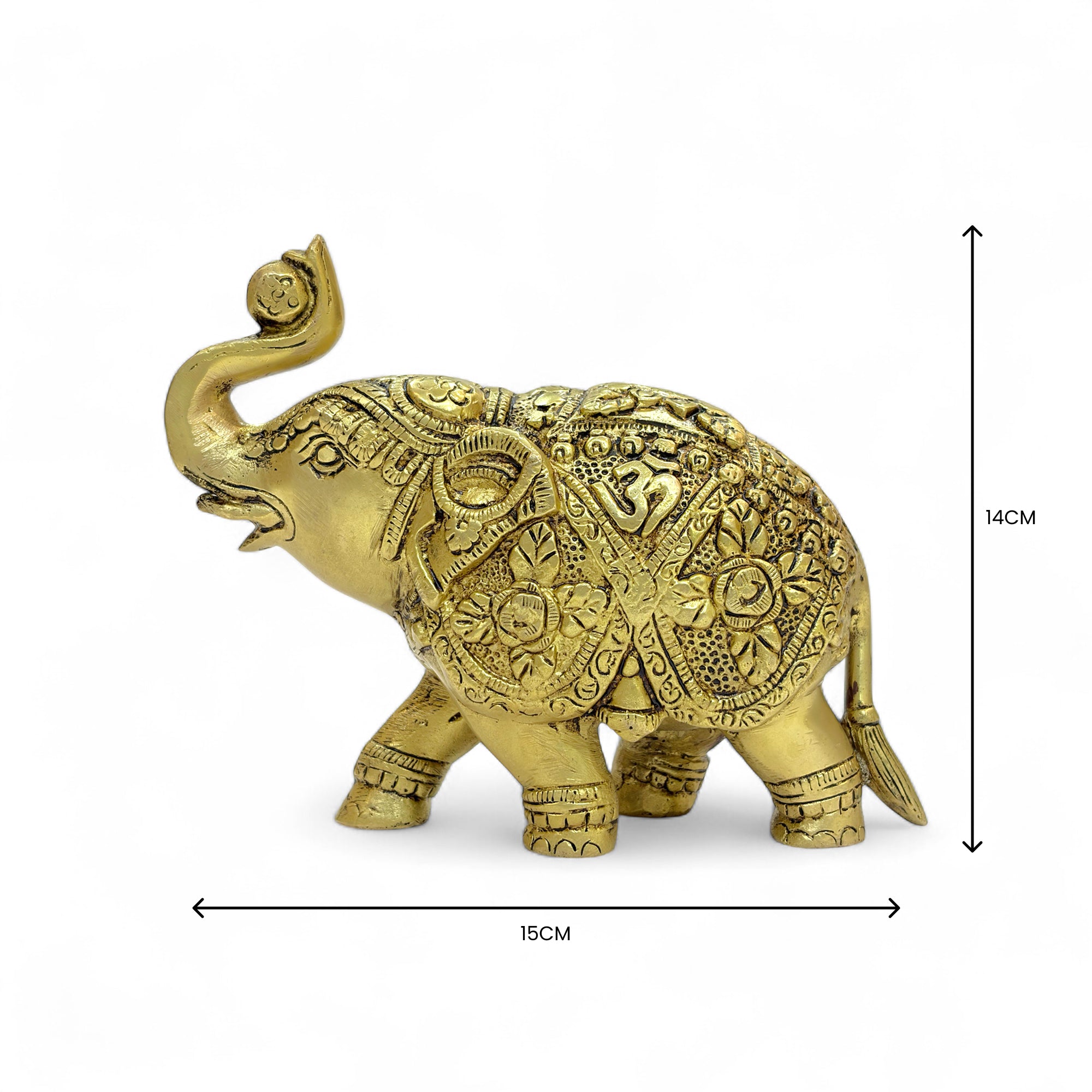 Ornate Elephant Brass Statue, Metal Decorative Statue with Intricate Mandala Pattern, Home Decor, 15 x 14 cm
