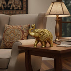 Ornate Elephant Brass Statue, Metal Decorative Statue with Intricate Mandala Pattern, Home Decor, 15 x 14 cm