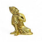 Resting Buddha Brass Statue, Reclining Meditation Figurine, 14cm Height x 11cm Length, Metallic Finish