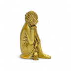 Resting Buddha Brass Statue, Reclining Meditation Figurine, 14cm Height x 11cm Length, Metallic Finish