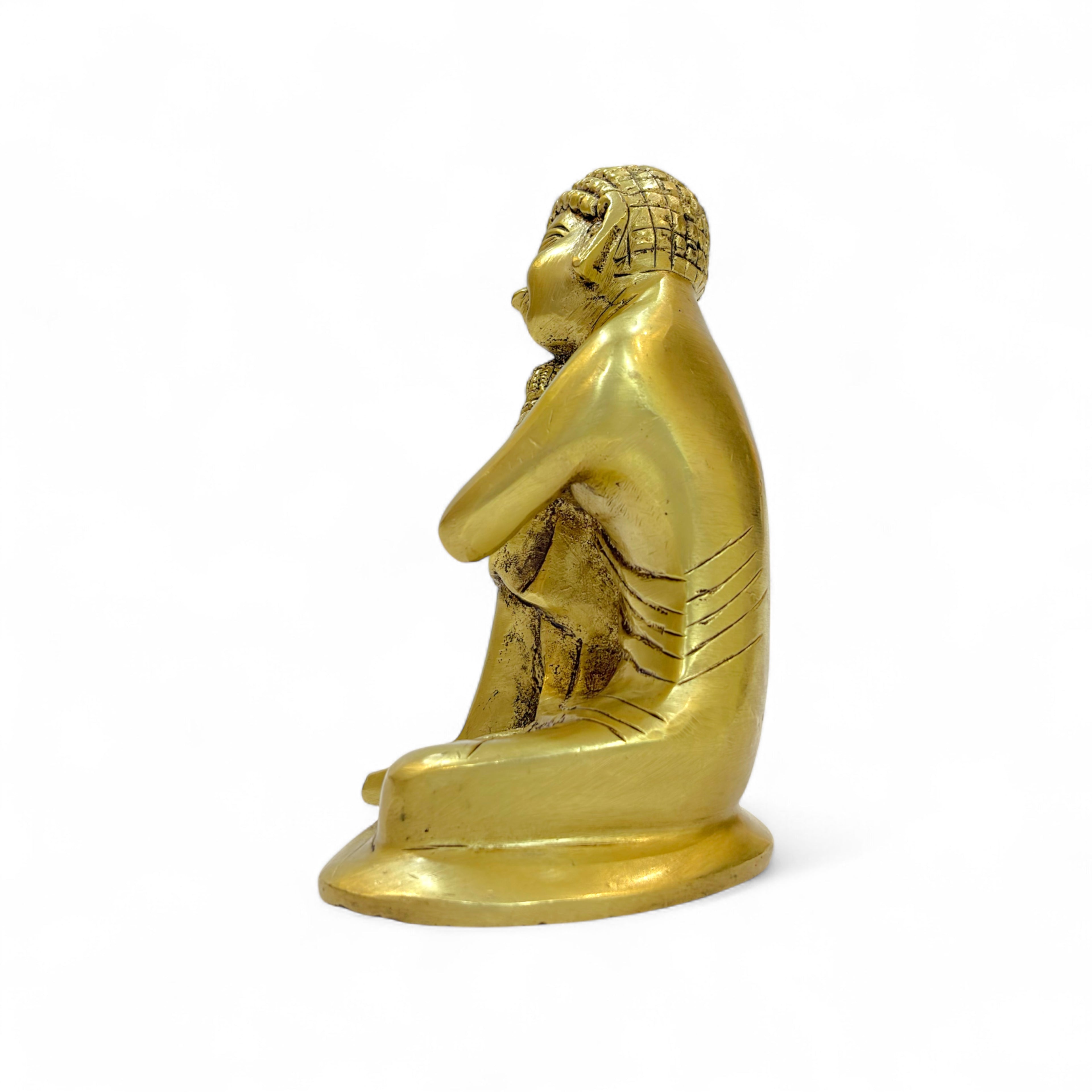 Resting Buddha Brass Statue, Reclining Meditation Figurine, 14cm Height x 11cm Length, Metallic Finish