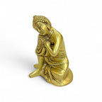 Resting Buddha Brass Statue, Reclining Meditation Figurine, 14cm Height x 11cm Length, Metallic Finish
