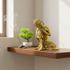 Resting Buddha Brass Statue, Reclining Meditation Figurine, 14cm Height x 11cm Length, Metallic Finish