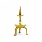 Traditional Brass Peacock Oil Lamp, Decorative Diya Stand with Tripod Base, Antique Gold Finish, 28cm Height, Indian Pooja Lamp for Home Temple