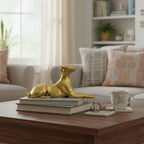 Decorative Brass Dog Figurine, Metal Reclining Dog Statue, Modern Home Decor, 23 x 10 cm