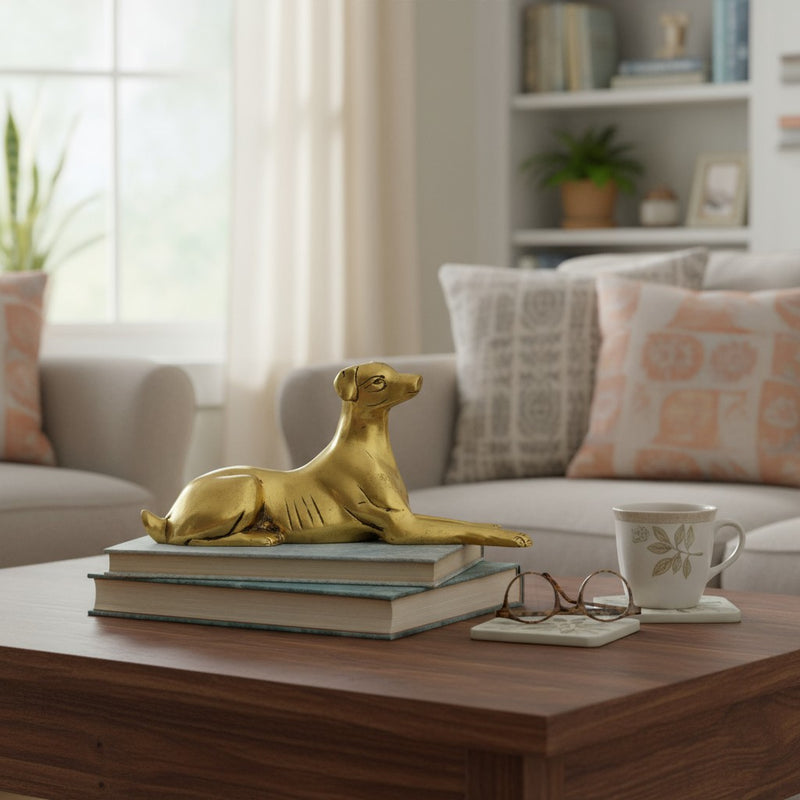 Decorative Brass Dog Figurine, Metal Reclining Dog Statue, Modern Home Decor, 23 x 10 cm