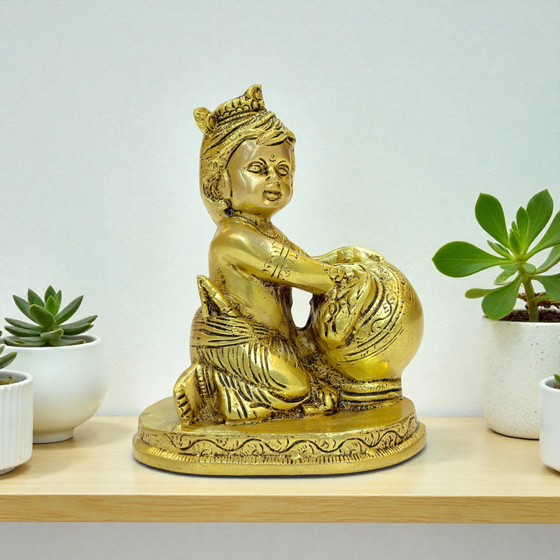 Brass Kaanha Statue, Hindu Religious Decorative Figurine, Krishna, 18 cm Height, Antique Finish