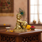 Brass Kaanha Statue, Hindu Religious Decorative Figurine, Krishna, 18 cm Height, Antique Finish