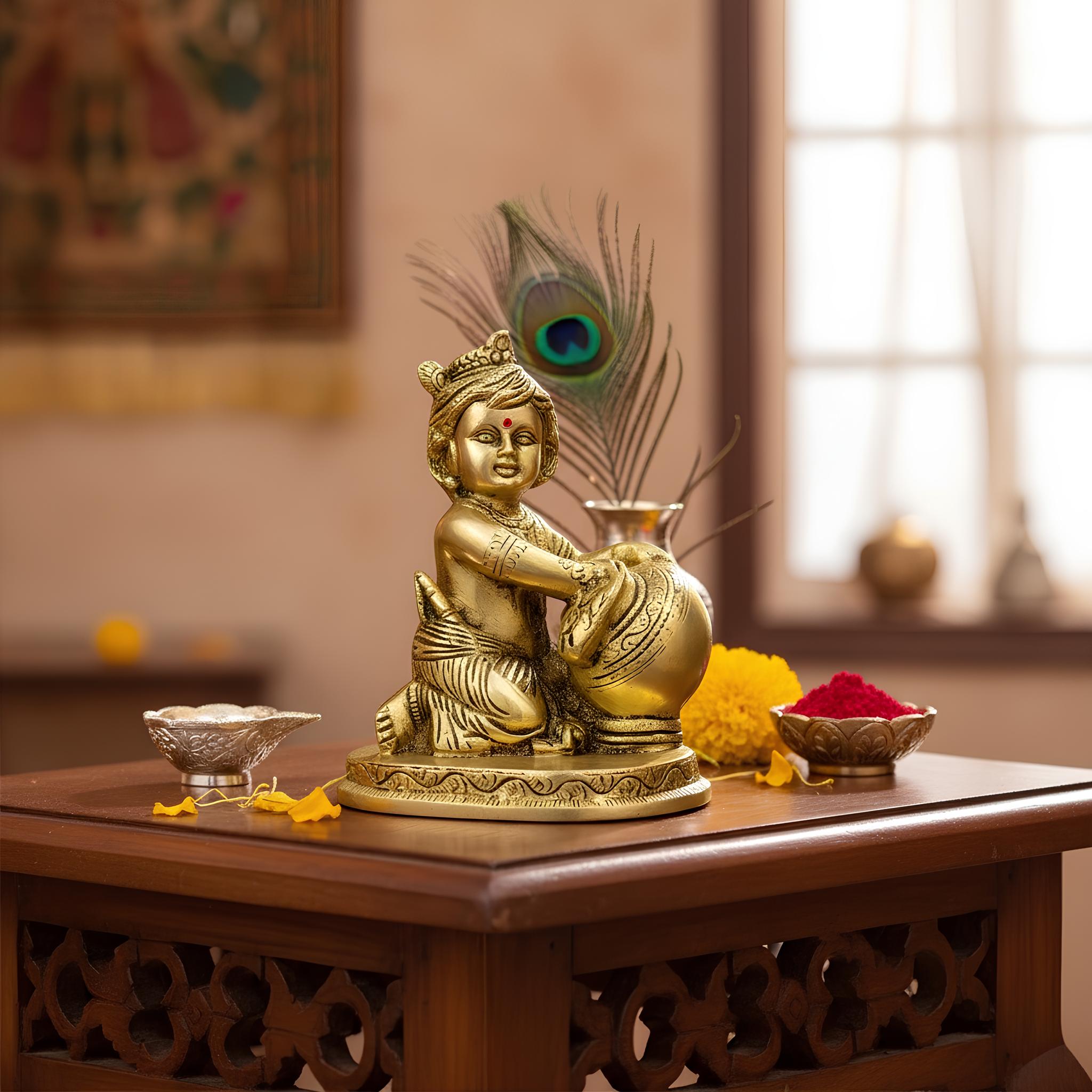 Brass Kaanha Statue, Hindu Religious Decorative Figurine, Krishna, 18 cm Height, Antique Finish