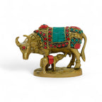 Brass Cow and Calf Statue, Traditional Indian Style Decorative Statue, Premium,15cm x 9cm
