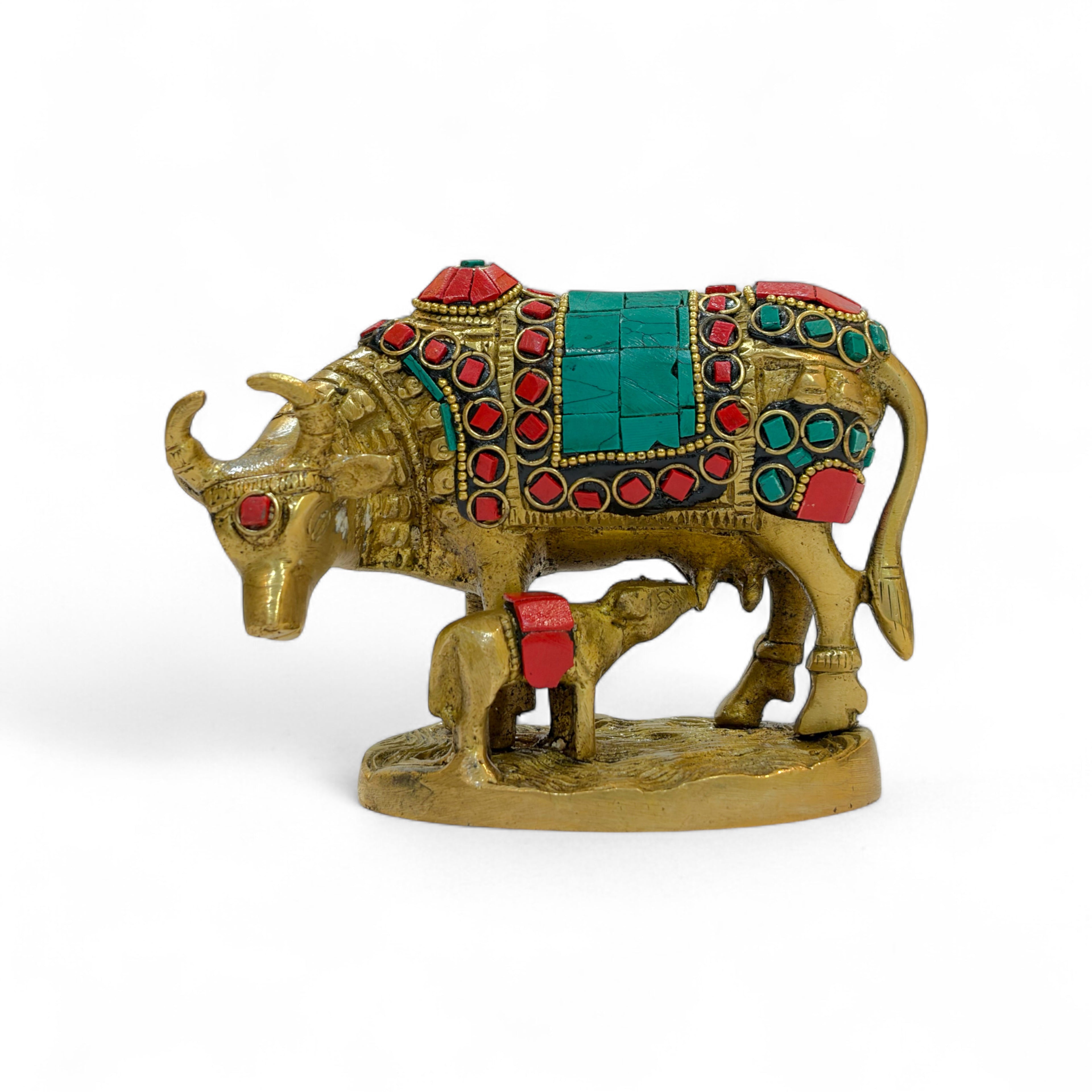 Brass Cow and Calf Statue, Traditional Indian Style Decorative Statue, Premium,15cm x 9cm