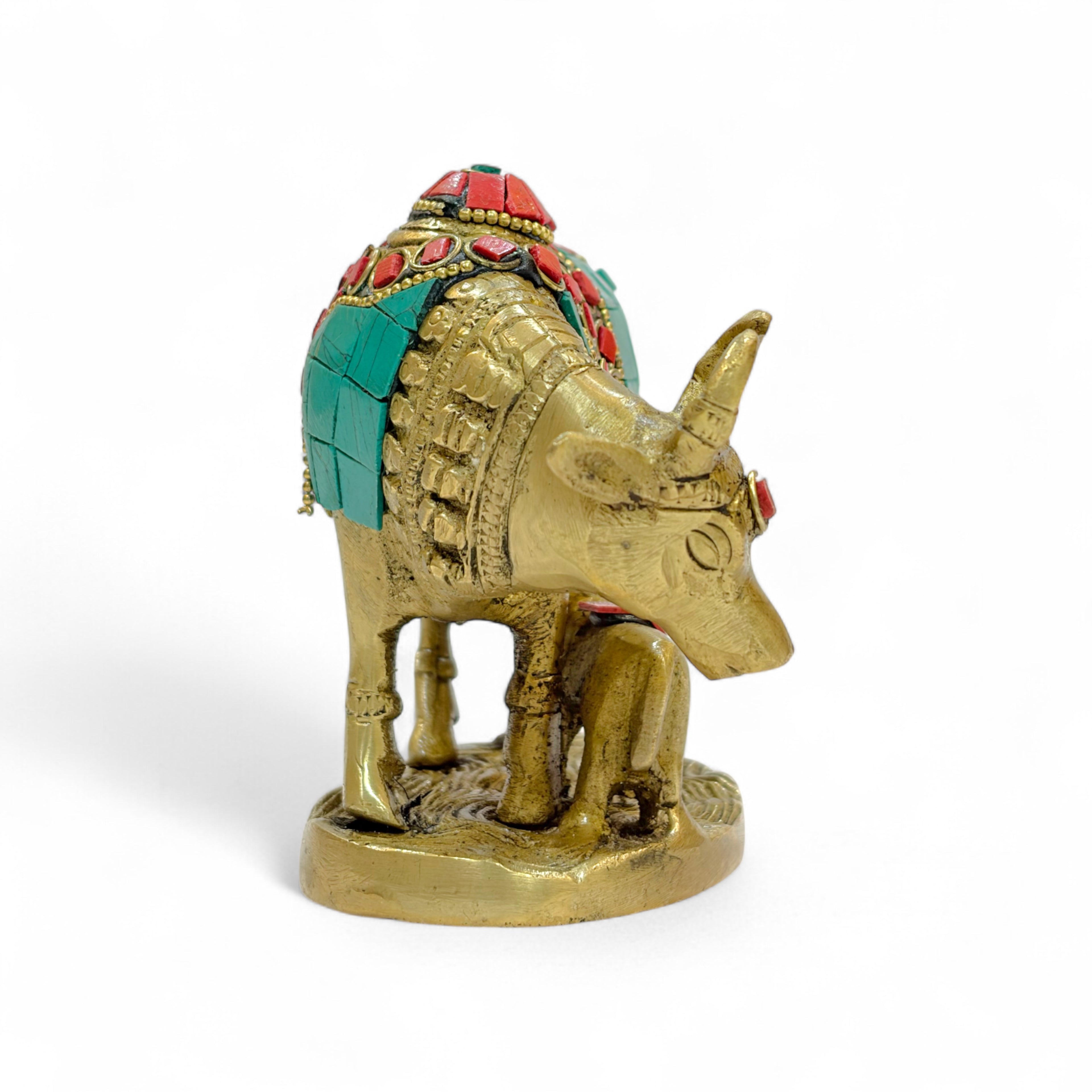 Brass Cow and Calf Statue, Traditional Indian Style Decorative Statue, Premium,15cm x 9cm