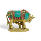 Brass Cow and Calf Statue, Traditional Indian Style Decorative Statue, Premium,15cm x 9cm