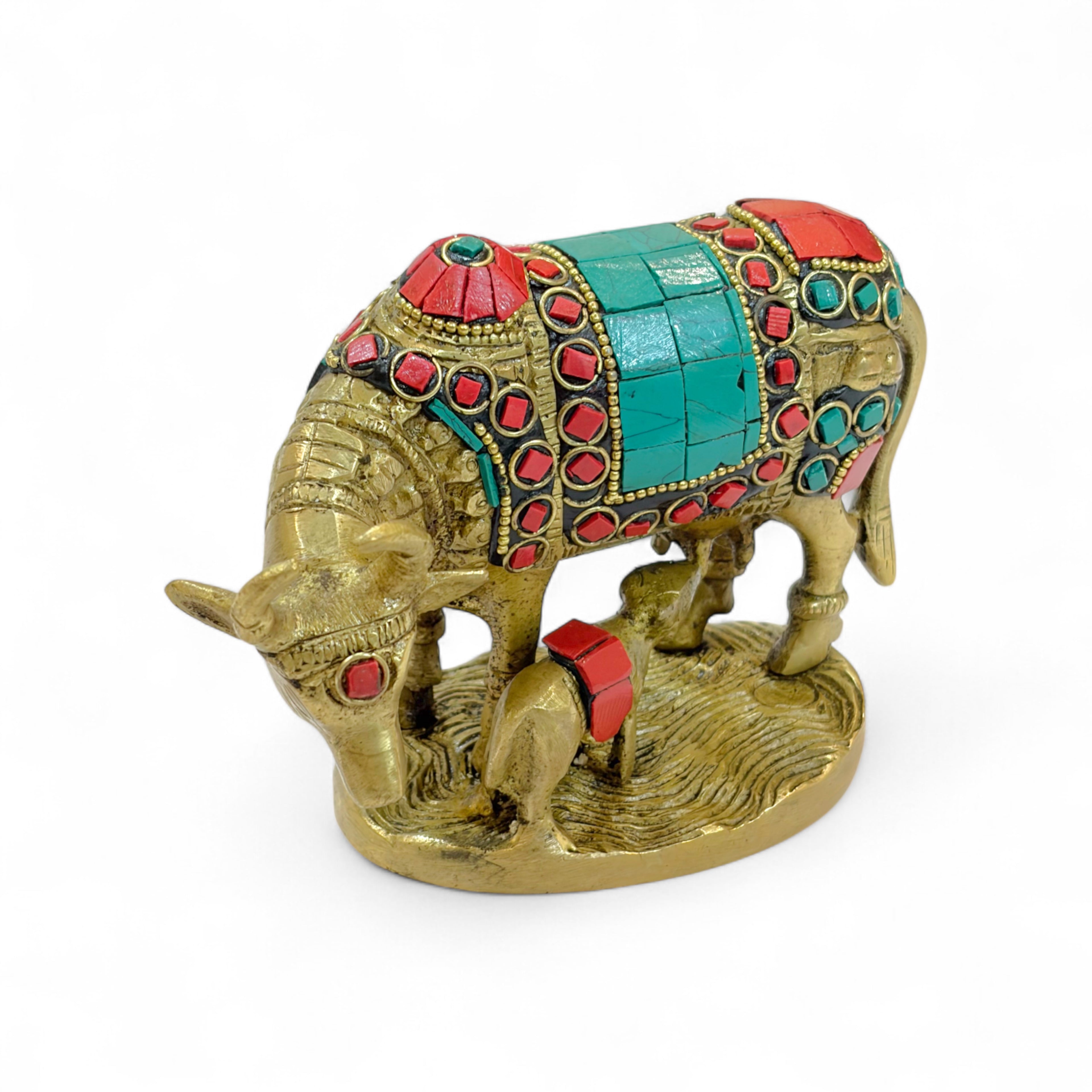Brass Cow and Calf Statue, Traditional Indian Style Decorative Statue, Premium,15cm x 9cm