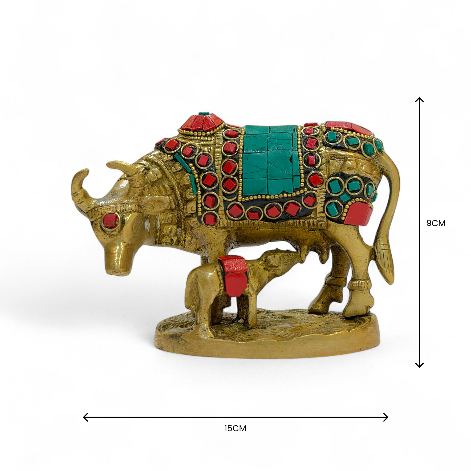 Brass Cow and Calf Statue, Traditional Indian Style Decorative Statue, Premium,15cm x 9cm