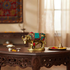 Brass Cow and Calf Statue, Traditional Indian Style Decorative Statue, Premium,15cm x 9cm