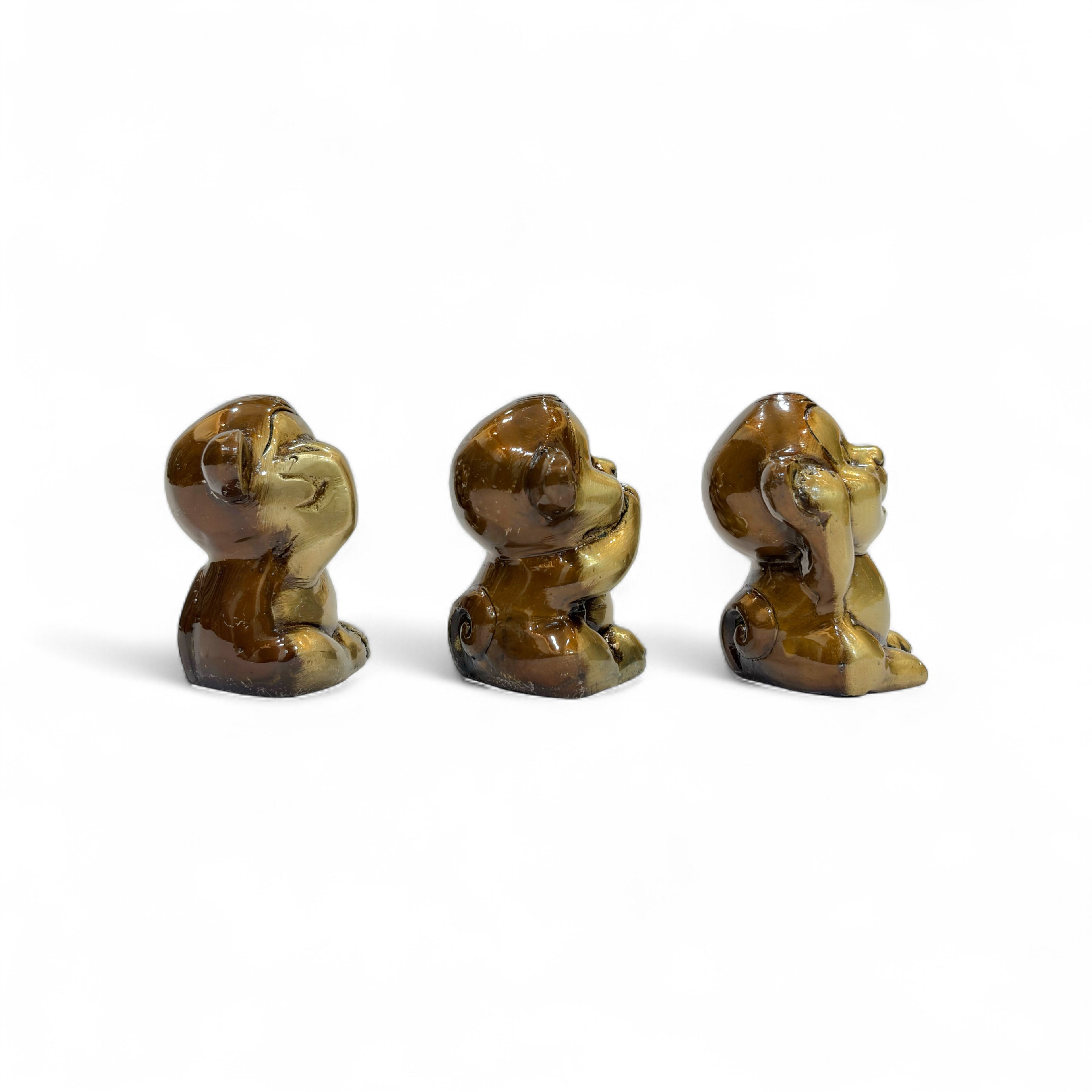Three Wise Monkeys Decorative Figurines, Gold Metallic Finish, See No Evil Speak No Evil Hear No Evil, Home Decor