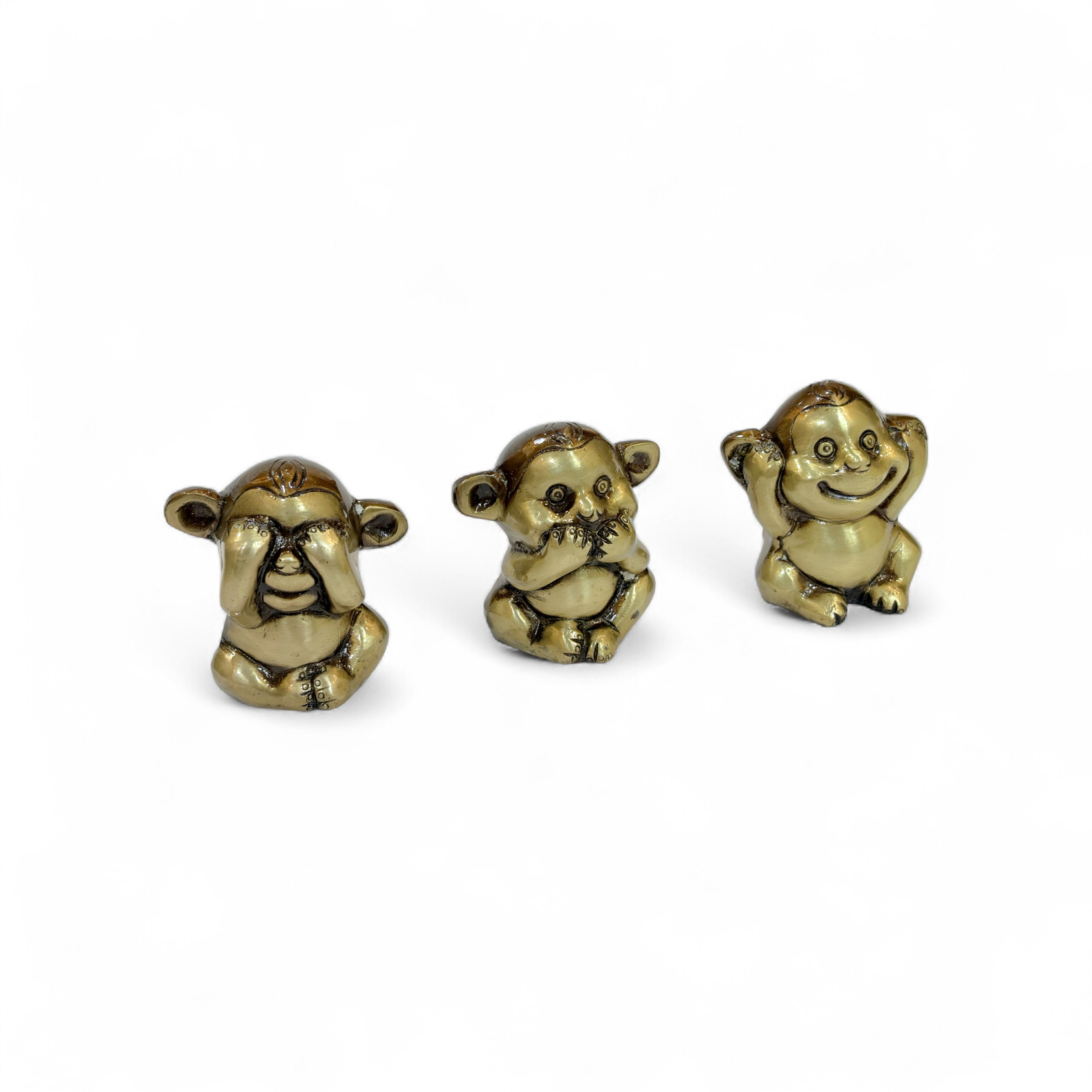 Three Wise Monkeys Decorative Figurines, Gold Metallic Finish, See No Evil Speak No Evil Hear No Evil, Home Decor
