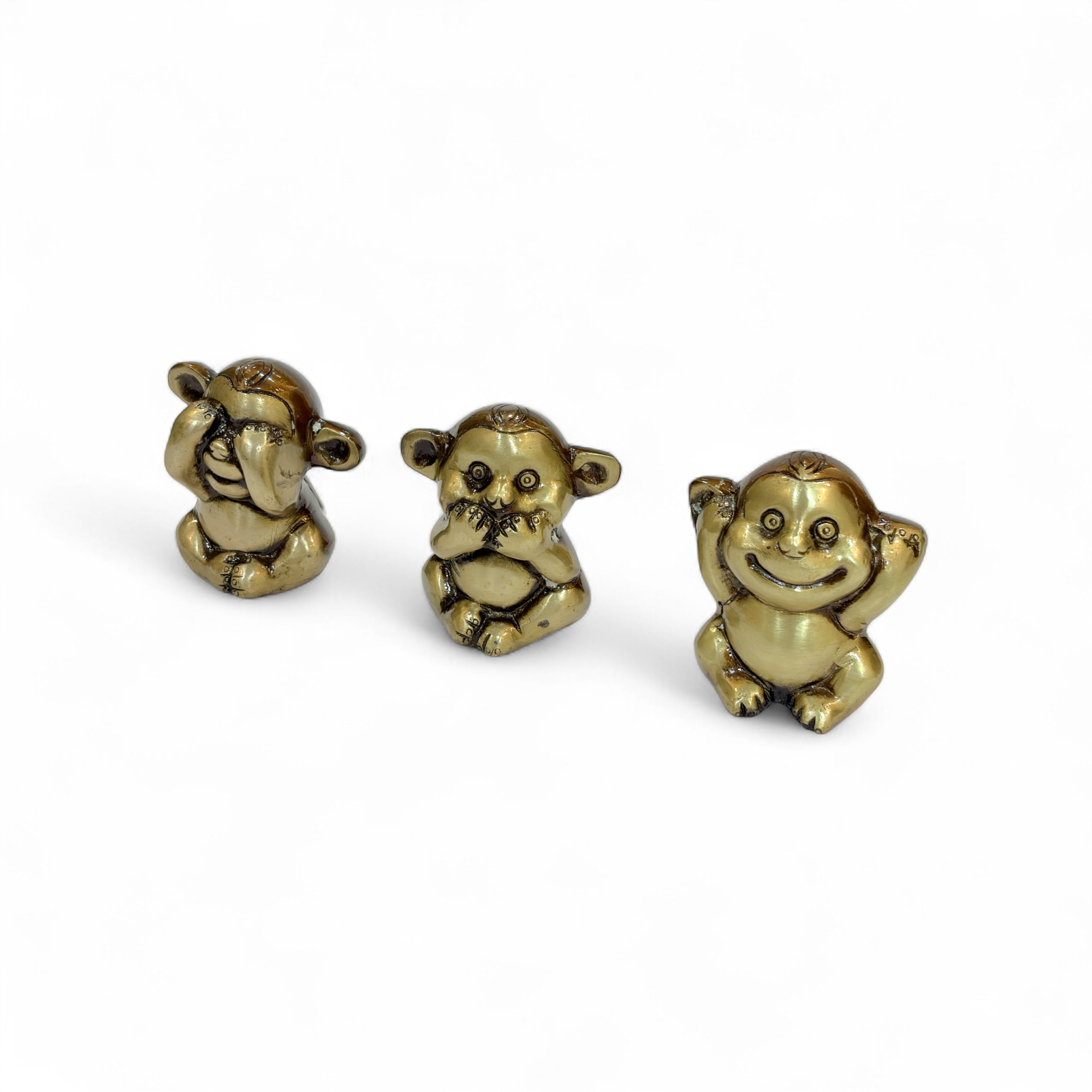 Three Wise Monkeys Decorative Figurines, Gold Metallic Finish, See No Evil Speak No Evil Hear No Evil, Home Decor