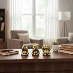 Three Wise Monkeys Decorative Figurines, Gold Metallic Finish, See No Evil Speak No Evil Hear No Evil, Home Decor