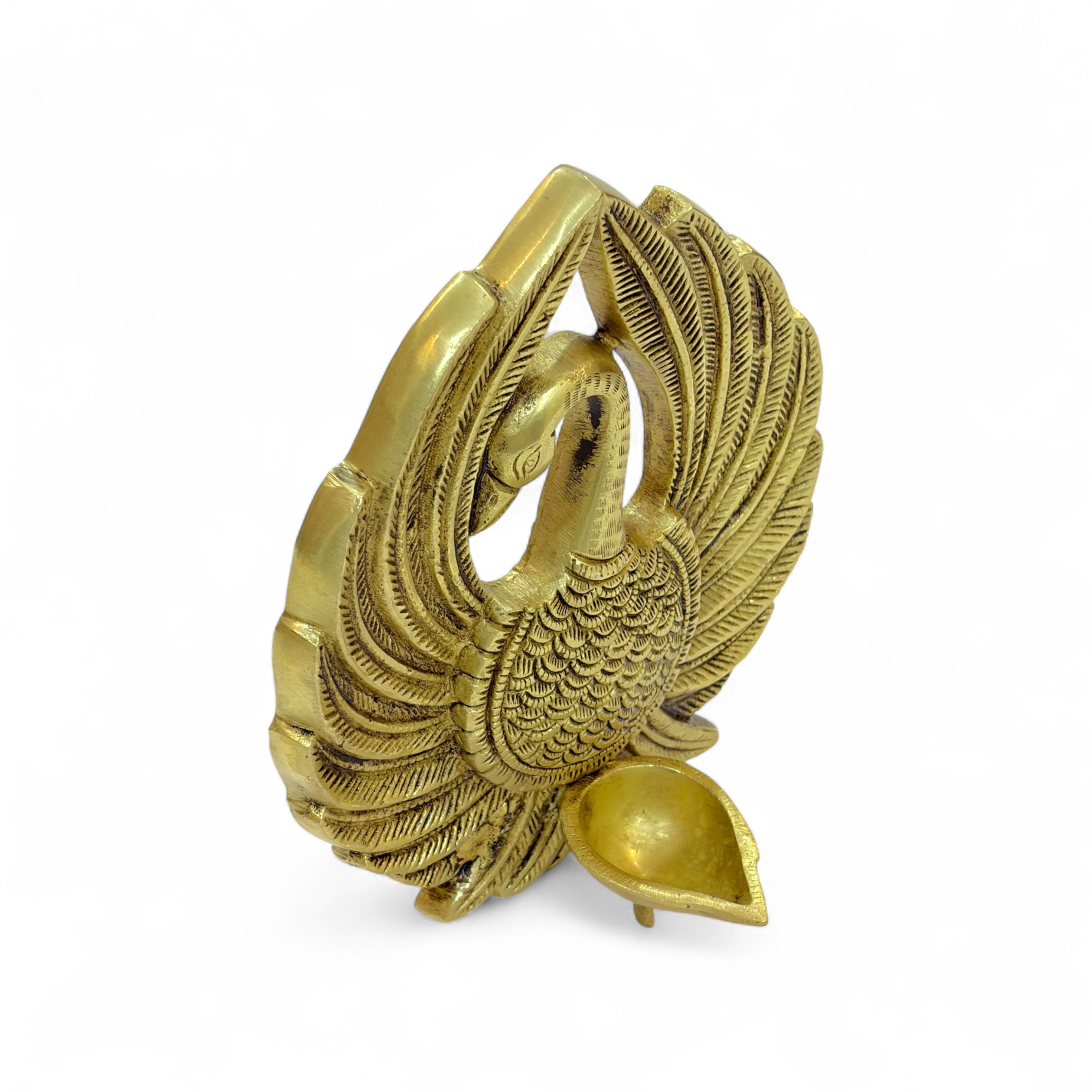 Brass Swan Diya Oil Lamp, Traditional Indian Decorative Tea Light Holder, Gold Finish, 22 x 18 cm, Handcrafted Metal Pooja Deepak