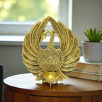 Brass Swan Diya Oil Lamp, Traditional Indian Decorative Tea Light Holder, Gold Finish, 22 x 18 cm, Handcrafted Metal Pooja Deepak