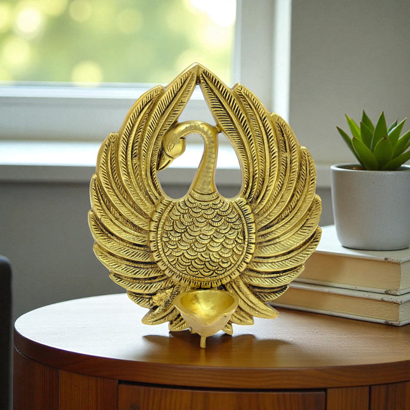 Brass Swan Diya Oil Lamp, Traditional Indian Decorative Tea Light Holder, Gold Finish, 22 x 18 cm, Handcrafted Metal Pooja Deepak