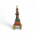 Decorative Peacock Oil Lamp with Bell, Traditional Brass Oil Lamp, Green and Red Stone Work, 26cm Height, Temple Diya for Puja