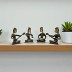 Antique Seated Musician Quartet, Traditional Statues, Decorative Home Decor, Shelf Display Art Pieces, 4 Piece Collection