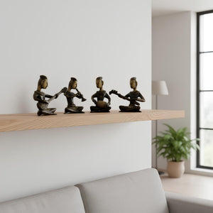 Antique Seated Musician Quartet, Traditional Statues, Decorative Home Decor, Shelf Display Art Pieces, 4 Piece Collection