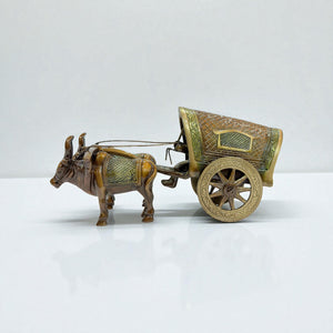 Vintage Brass Bull Cart Figurine, Traditional Indian Home Decor, Antique Bronze Finish, Decorative Metal Bullock Cart Sculpture, 18x9 cm