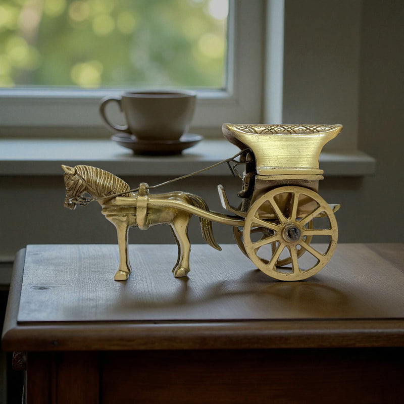 Vintage Brass Horse Cart Decorative Figurine, Brass Home Decor, Gold Finish, 12cm x 8cm, Traditional Design