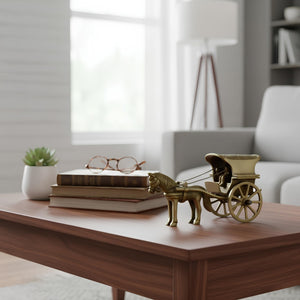 Vintage Brass Horse Cart Decorative Figurine, Brass Home Decor, Gold Finish, 12cm x 8cm, Traditional Design