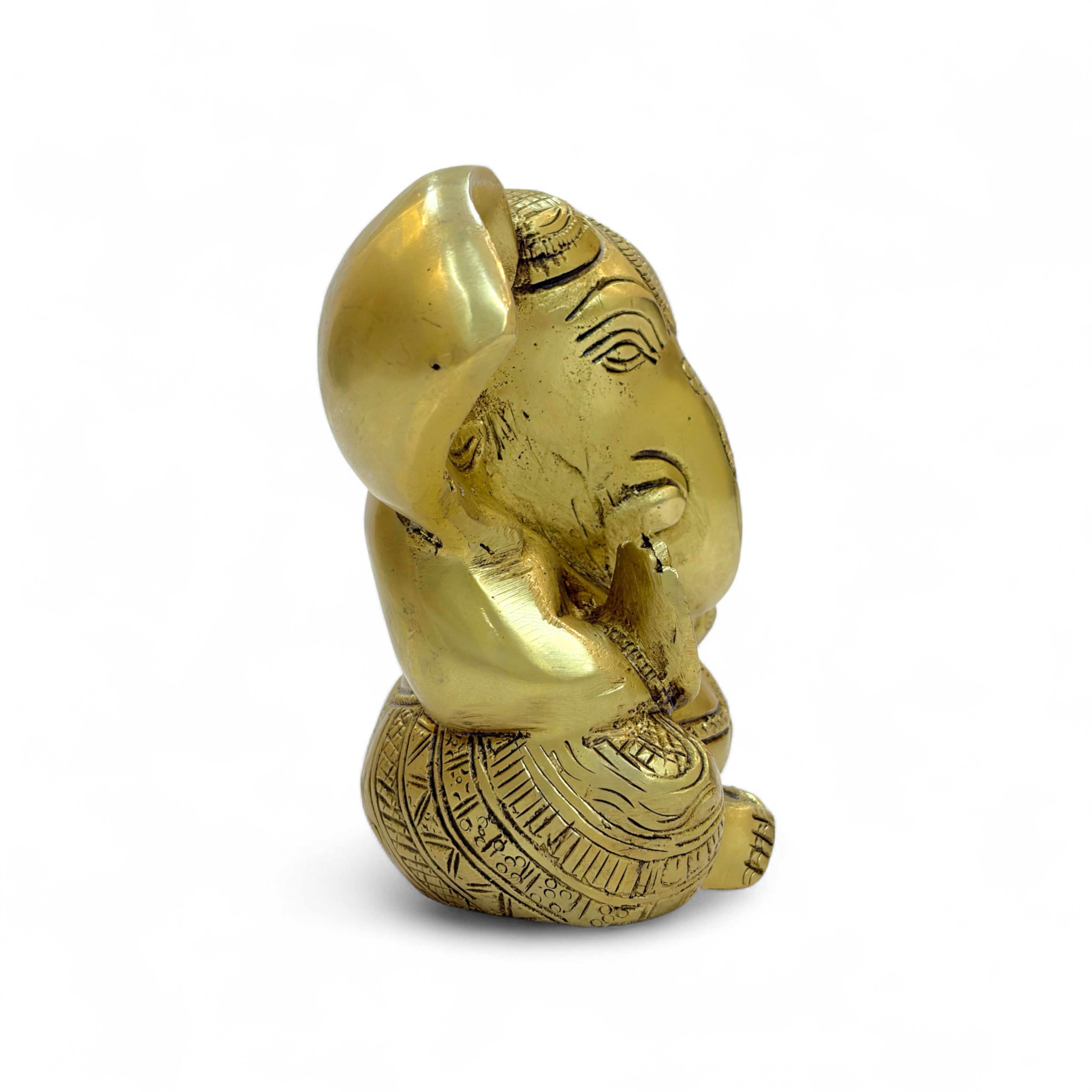 Vighnaharta Brass Statue, Decorative Brass Figurine, Religious Hindu Art Sculpture, 15 x 12 cm