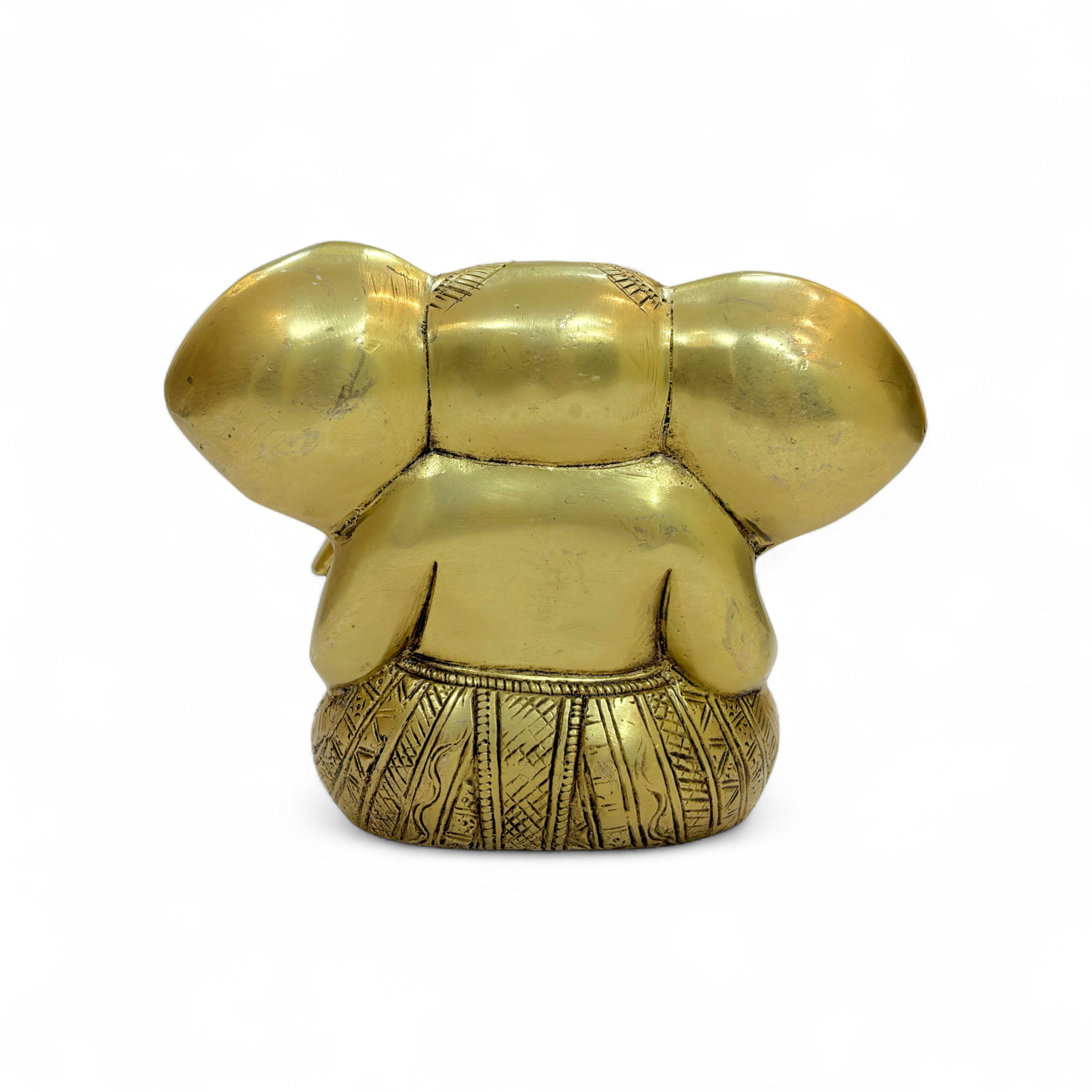 Vighnaharta Brass Statue, Decorative Brass Figurine, Religious Hindu Art Sculpture, 15 x 12 cm