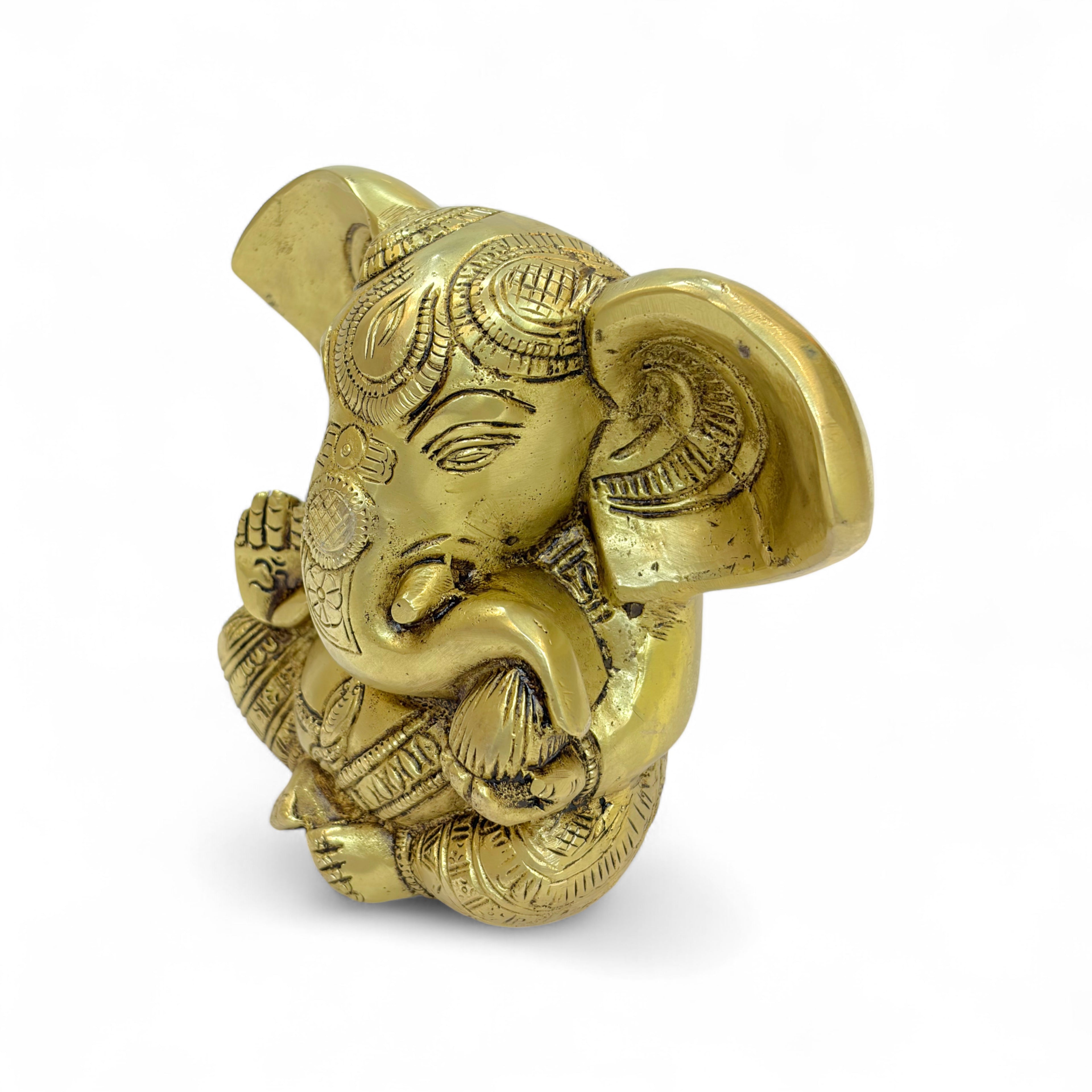 Vighnaharta Brass Statue, Decorative Brass Figurine, Religious Hindu Art Sculpture, 15 x 12 cm