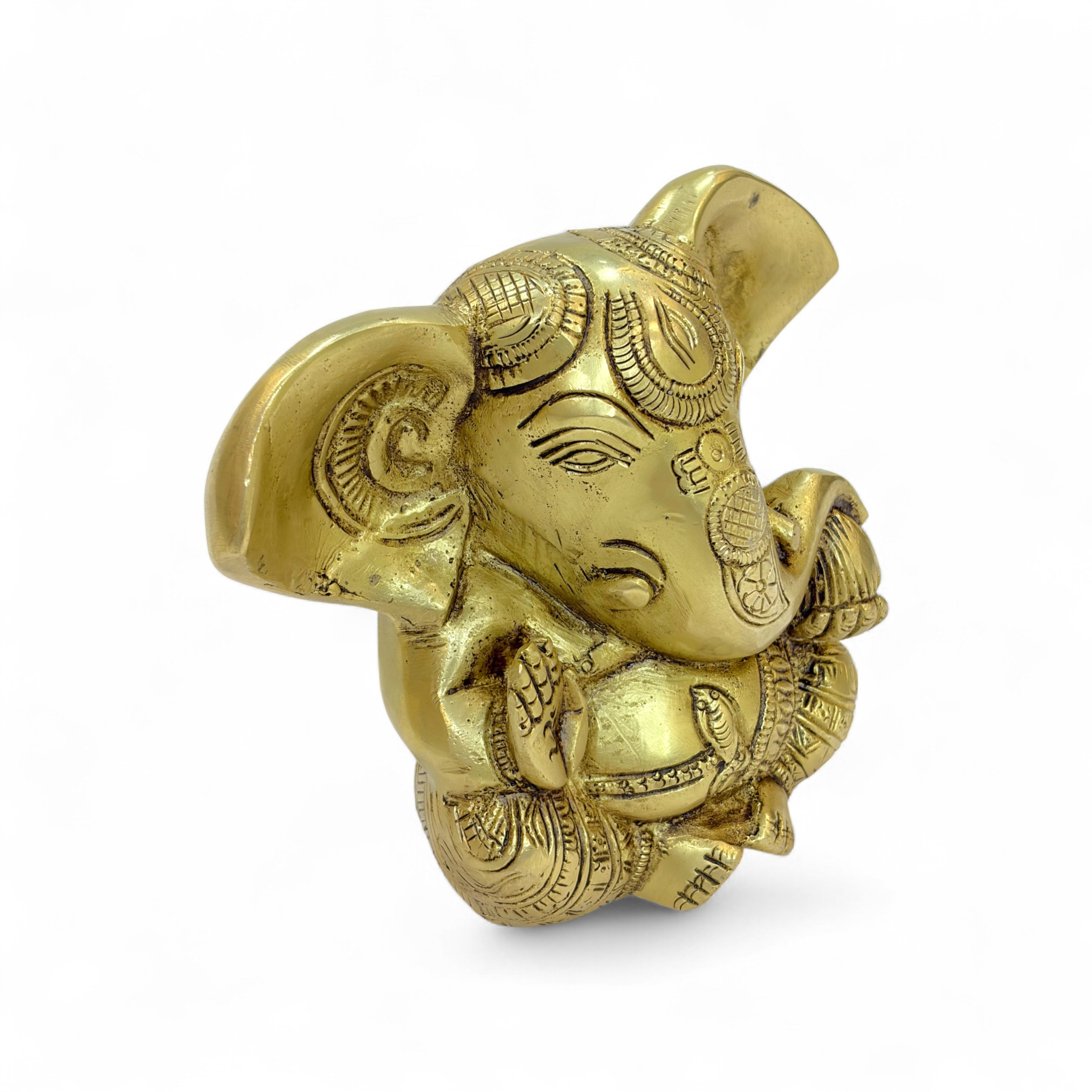 Vighnaharta Brass Statue, Decorative Brass Figurine, Religious Hindu Art Sculpture, 15 x 12 cm