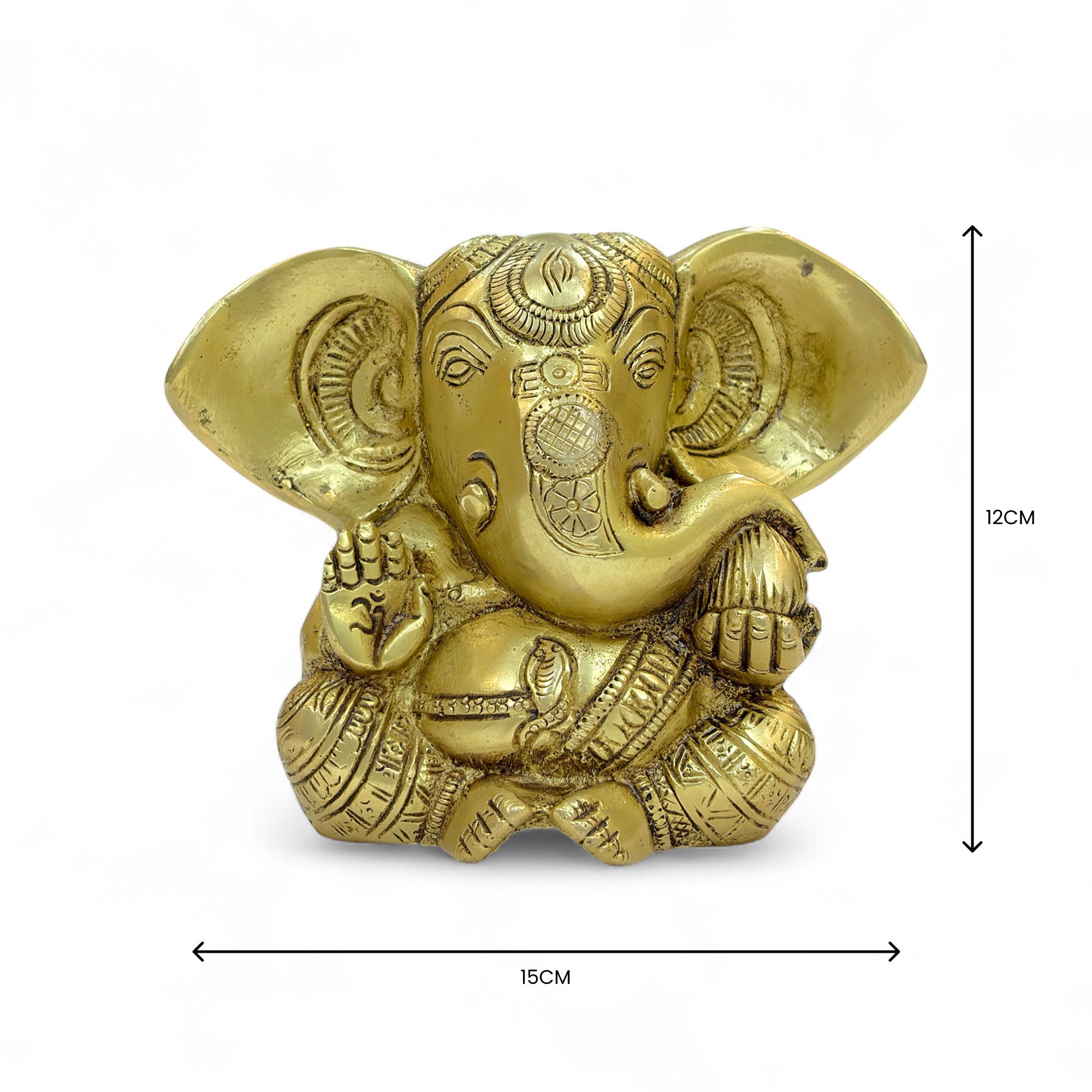 Vighnaharta Brass Statue, Decorative Brass Figurine, Religious Hindu Art Sculpture, 15 x 12 cm