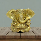 Vighnaharta Brass Statue, Decorative Brass Figurine, Religious Hindu Art Sculpture, 15 x 12 cm