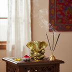 Vighnaharta Brass Statue, Decorative Brass Figurine, Religious Hindu Art Sculpture, 15 x 12 cm