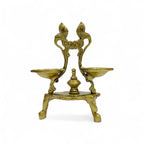 Brass Twin-Flame Lamp, Traditional Oil Lamp Holder, Antique Gold Finish, 19 x 16 cm, Decorative Puja Accessory