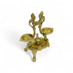 Brass Twin-Flame Lamp, Traditional Oil Lamp Holder, Antique Gold Finish, 19 x 16 cm, Decorative Puja Accessory